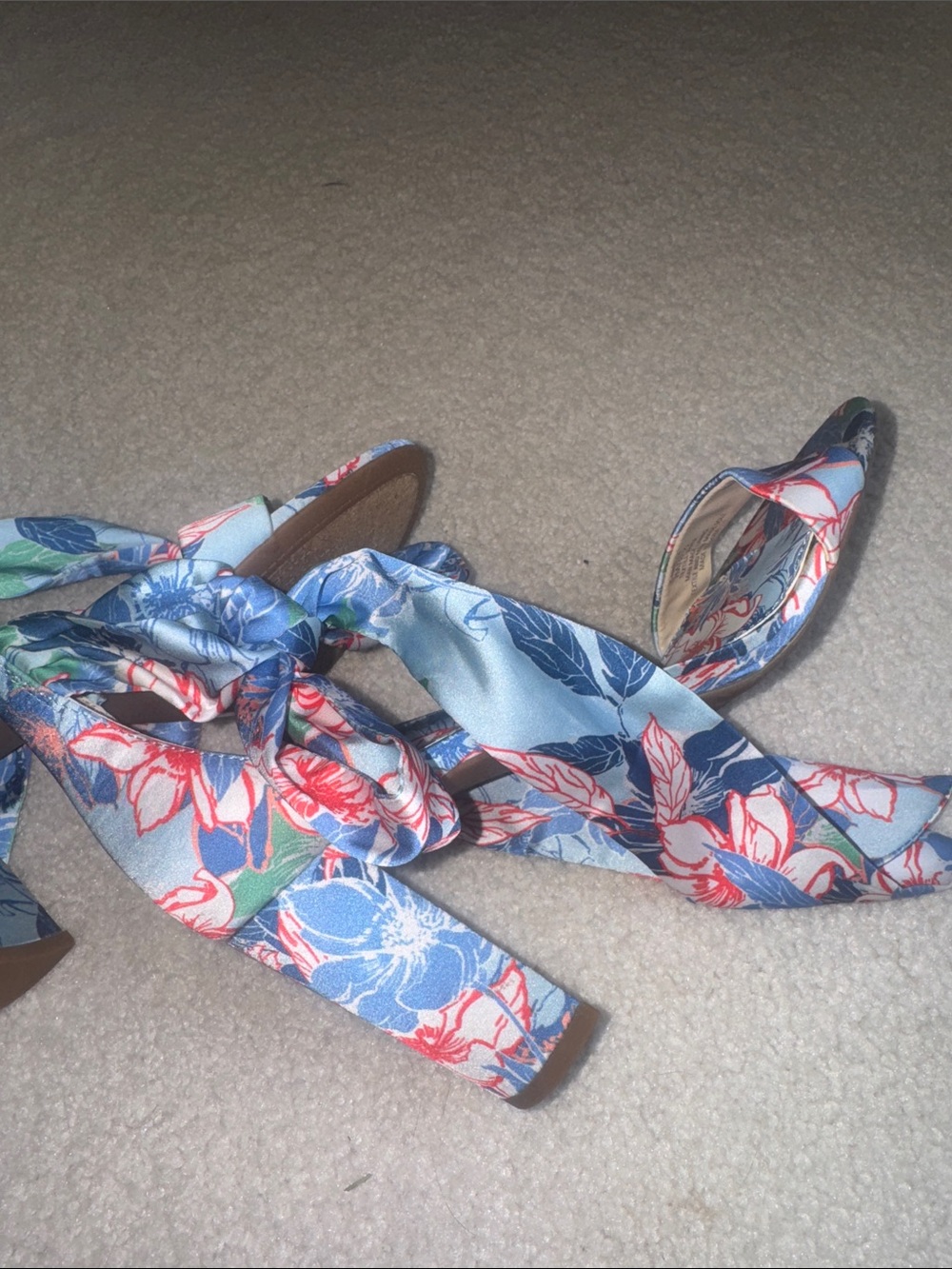 Jessica Simpson Blue Floral Tie-Ankle Heeled Sandals - Picture 7 of 9